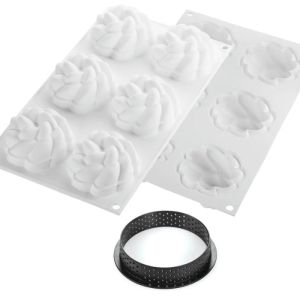Silikomart tartletirõngad 6tk  Ø8cm koos silikoonvormiga